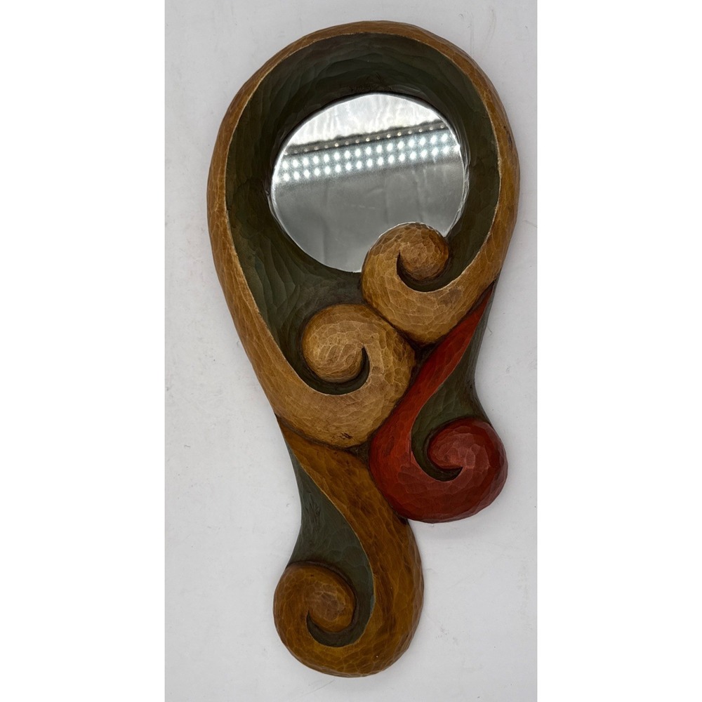 Vintage Hand Carved Wood Mirror 1970s Handmade Wall Decor‎ Signed